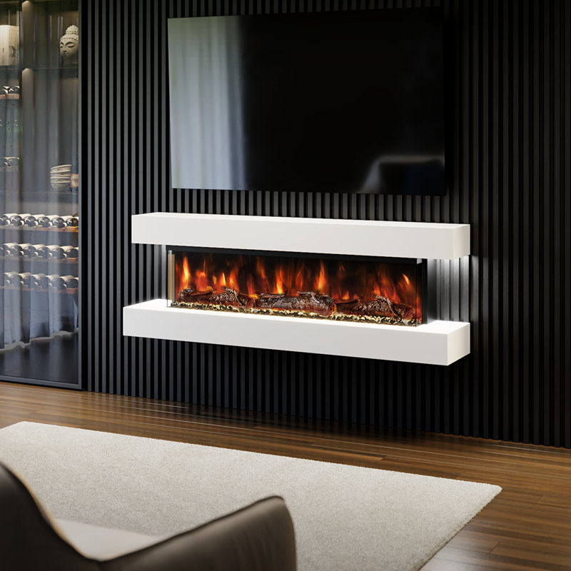 Studio 5 - 62-Inch Wall Mounted Electric Fireplace | Fully Assembled | 3-Sided Panoramic Flame | Remote Control | LED Side Lights