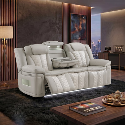 Apex Power Reclining Massage Theater Sofa with Power Headrests, LED Lighting & USB Charging