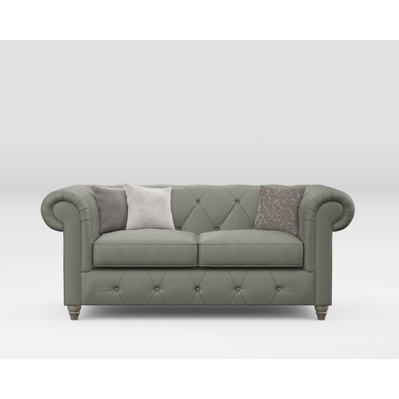 Melrose 2 Seater Leather Sofa, Washed Oak, Stone Grey