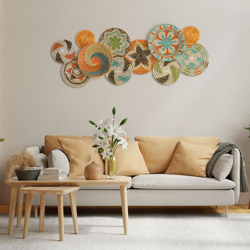 11 pièces Boho Wall Basket Decor décoratif Bulrush tissé panier Art mural rond maison de campagne Paniers suspendus pour la cuisine Rustic Home Summer Decorations, multi tailles (maison de campagne)