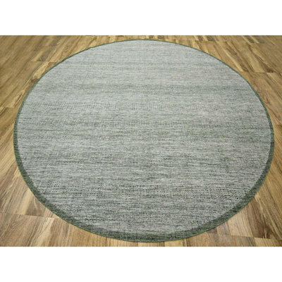 12'x12' Hunter Green, Oxidized and Distressed Grass Design with Exposed Warps, Hand Knotted, 100% Wool, Round, Oriental Rug