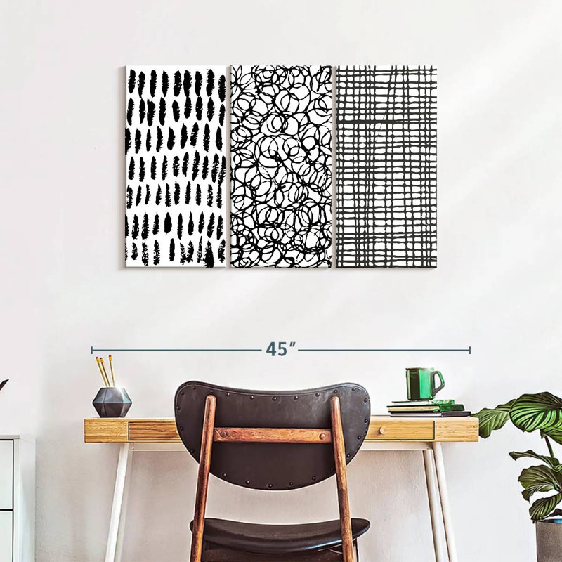 Ensemble 3 pièces Avery Abstract Bold Scribbles Abstract II sur toile, H 38 po x l 24 po x P 1,25 po