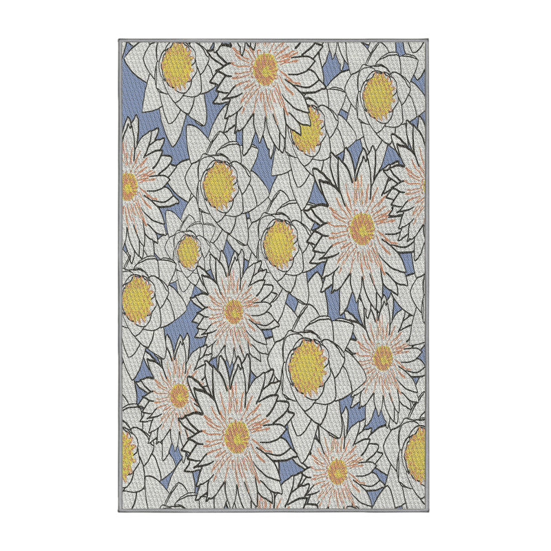 Tapis à tisser jaune/blanc/bleu, Rectangle 5 pi x 7 pi
