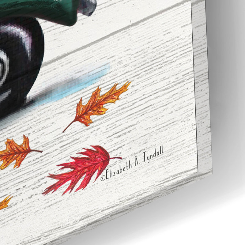 Art mural en verre épique «Happy Harvest Truck» par Elizabeth Tyndall, 16 po x 12 po