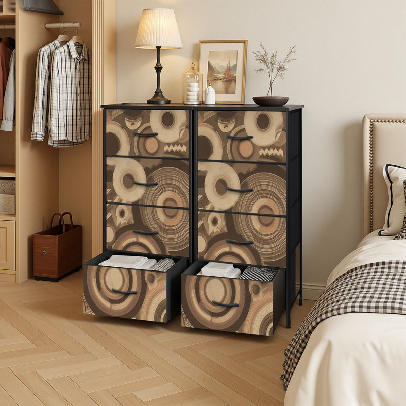 Commode 4 tiroirs à rangement vertical de style rétro géométrique avec tiroirs en bois