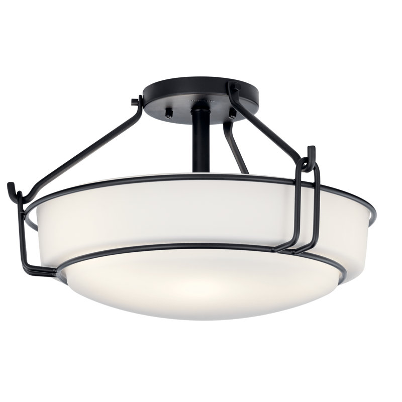 Horan Glass Semi Flush Mount, Black