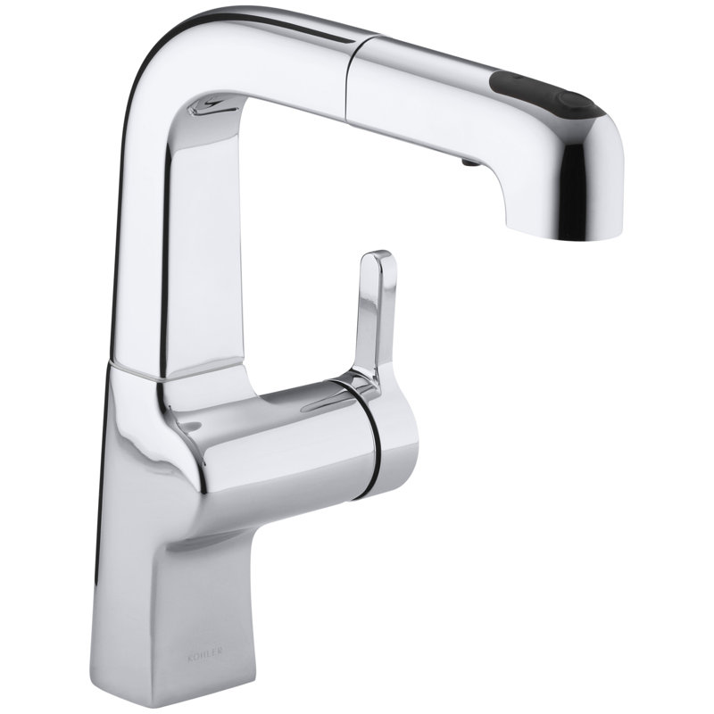 Evoke Single-Hole Kitchen Sink Faucet with 8" Pullout Spout with ProMotionâ¢ and MasterCleanâ¢, Polished Chrome