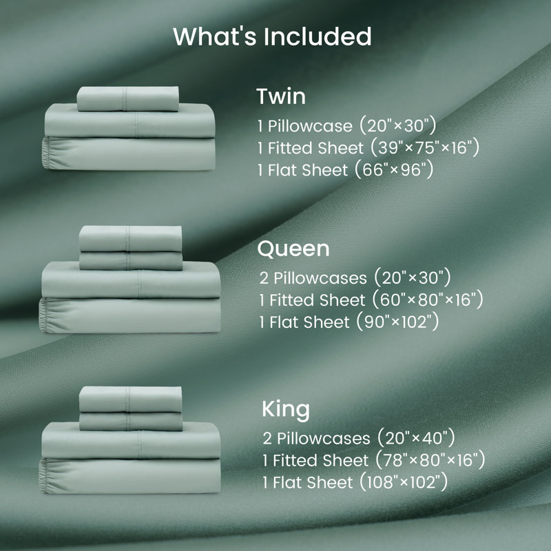 100% Tencel Lyocell Silky Soft Luxury Sheet Set, Twin Size（Set of 3), Mist Green, Twin