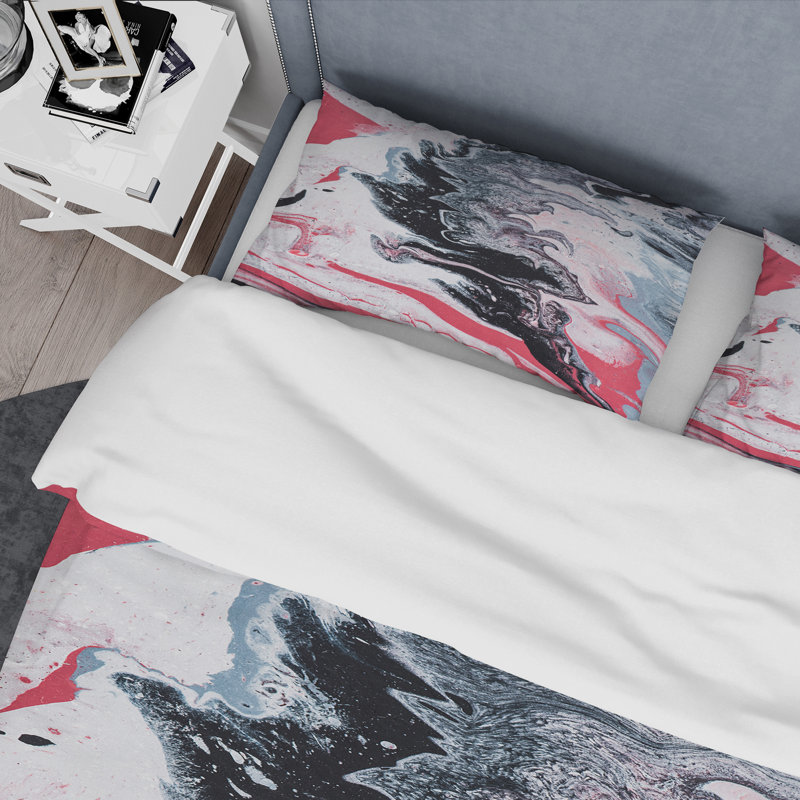 Ensemble de housse de couette en microfibre gris / rouge / bleu clair, Housse de couette simple + 1 taie décorative stan