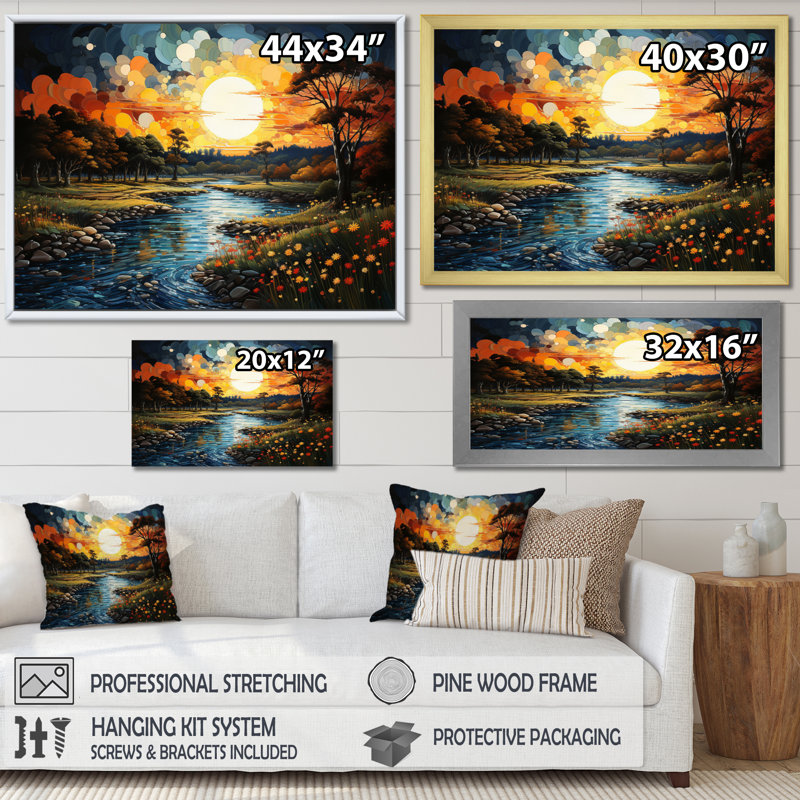 "Countryside River Bend Patchwork II", reproduction d'art sur toile, Cadre flottant noir, H 24 po x l 32 po x P 1 po