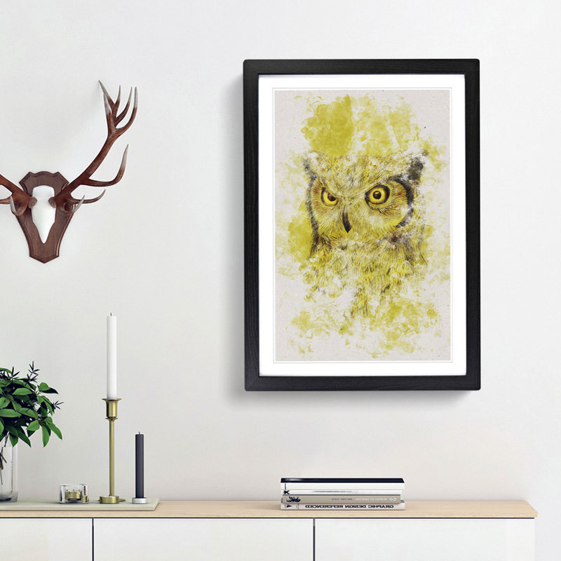 Sketch of an Owl - Picture Frame Graphic Art Print, 45cm H x 33cm W x 2cm D, Black Framed