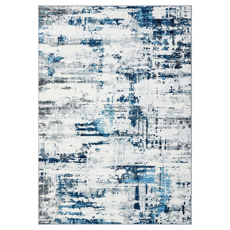 8x10 Modern Abstarct Area Rug Living Room Rug With Non Slip Backing  Thin Stain Resistant Non Shedding Throw Carpet For Bedroom Dining Room Home Office Playroom,Blue