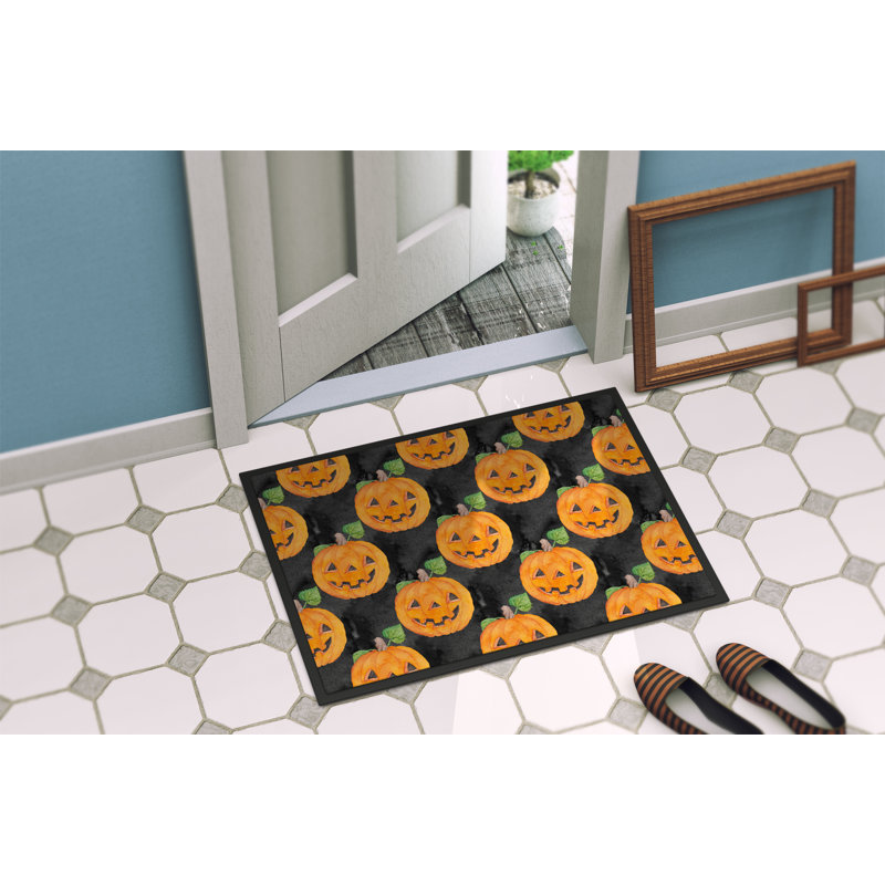 Tapis d'entrée antidérapant Adrienn Halloween Jack-O-Lantern, H 0,2 po x l 36 po x P 24 po