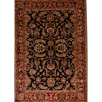 Hand-Knotted High-Quality Black and Red Area Rug