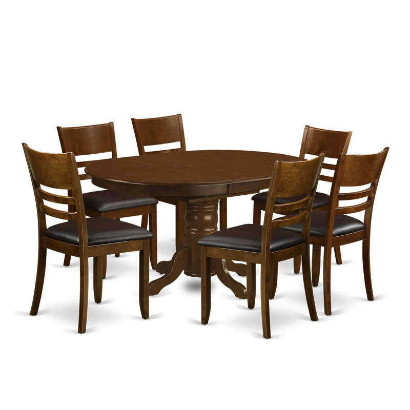 7 Piece Kitchen Table & Chairs Set Consist of an Oval Dining Table with Butterfly Leaf and 6 Faux Leather Dining Room Chairs, Espresso