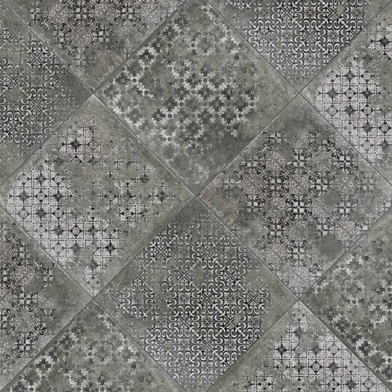 Antigua Deco 13" x 13" Porcelain Vintage Subway Wall & Floor Tile, Dark Gray