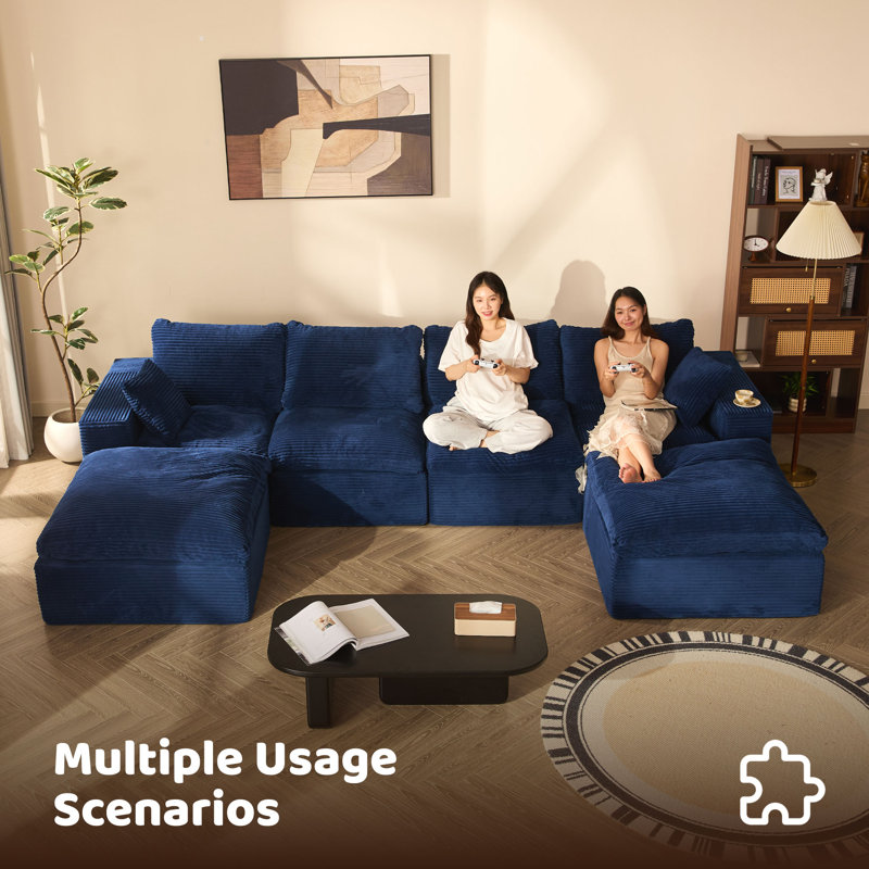 Corduroy Sofa, Navy, 345cm-4U