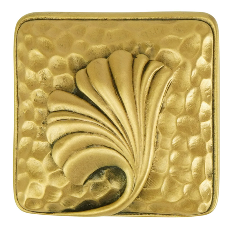 ARTS & CRAFT SQ GINKGO LEAF KNOB IN PLATE, Gold, 1 19/100"