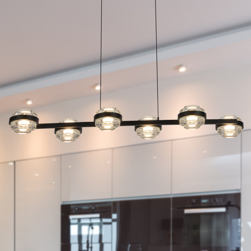 Milano 39-in 6-light Height Adjustable Etl Certified Integrated Led Linear Chandelier, Black