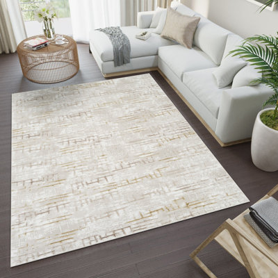 Tapis abstrait Akkaya | Tapis d'intérieur moderne en polyester | Motif texturé patiné