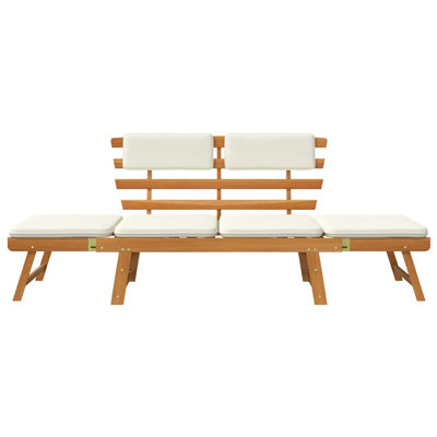 Outdoor Sun Bed Light Brown Cream Solid Acacia Wood Standard Patio Lounger Chair