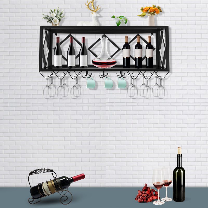 Support à bouteilles mural et rectangulaire en verre industriel multifonctionnel Radrosaw, 15.75'' H x 59'' W x 9.84'' D