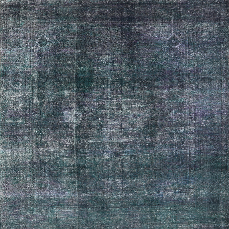 Tapis oriental bleu sarcelle / noir, Carré 4 pi