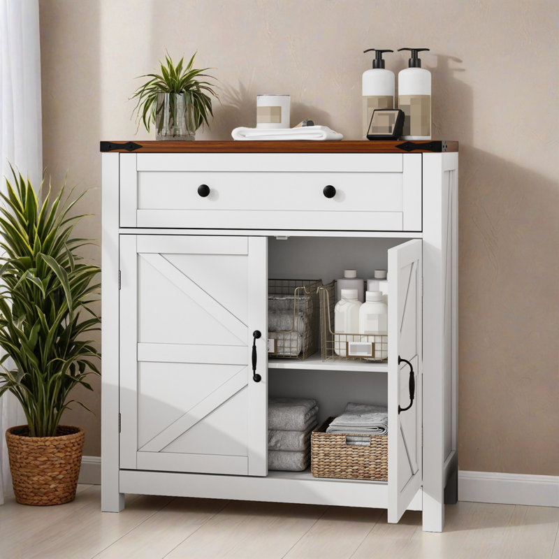 Buffet en bois avec tiroir et tablette réglable Everett, Blanc