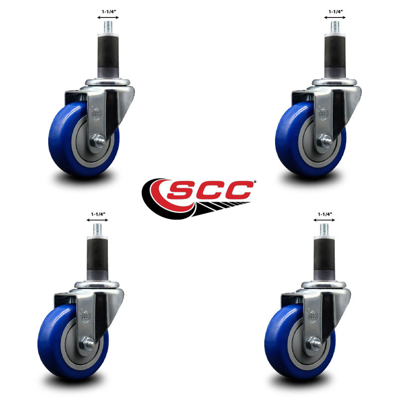 Ensemble de roulettes extensibles pivotantes Poly Poly SCC NB 3,5 po x 1-1 / 4 po, Bleu