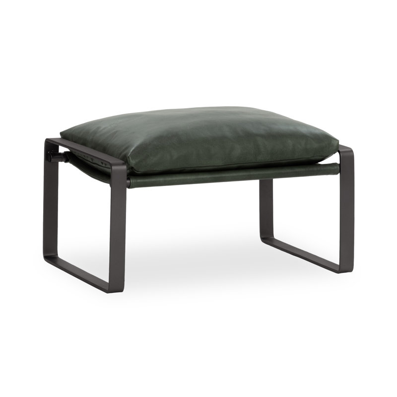 Morgan Top Grain Leather Ottoman, Forest Green