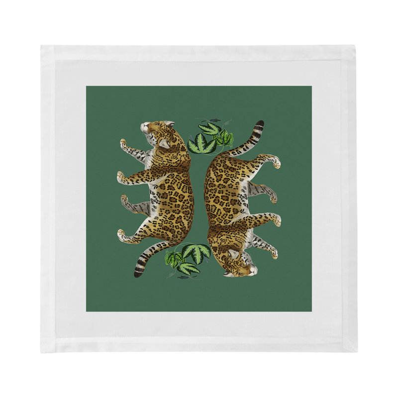 Leopard Seeing Double Cotton Sateen Dinner Napkins, Evergreen
