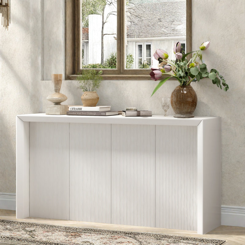 Console Table With Simple Lines And Rear Panel, Beige
