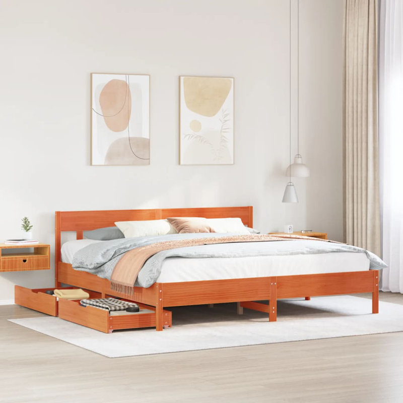 Storage Bed, 200 x 200cm, Wax Brown