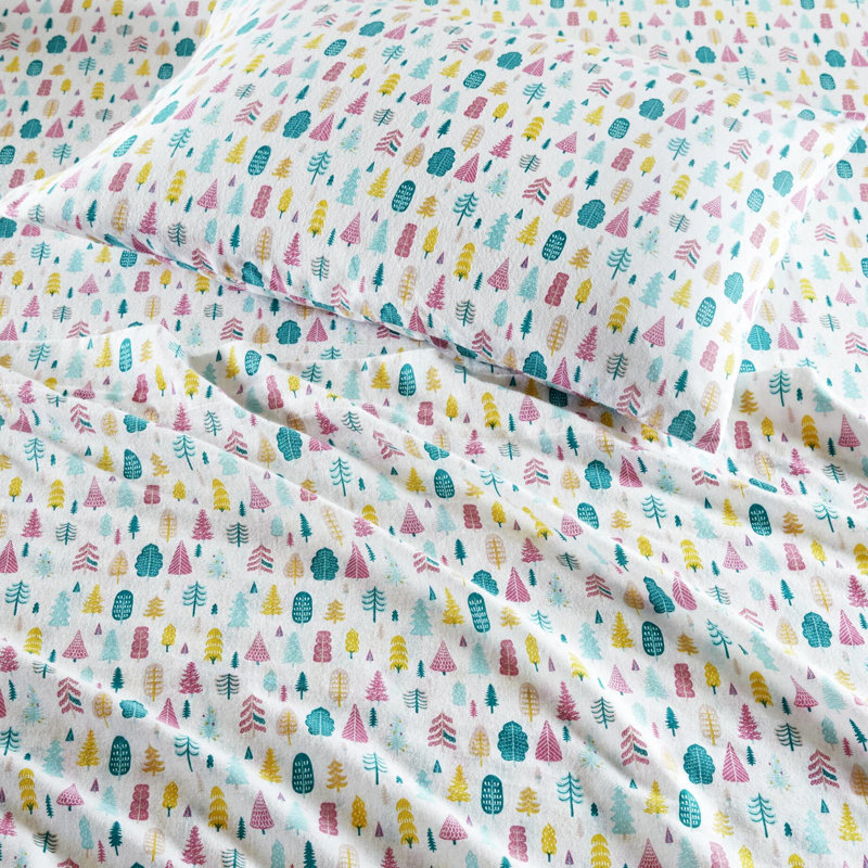 Ensemble de 3 draps en flanelle de coton TG avec motif de sapin de Noël blanc