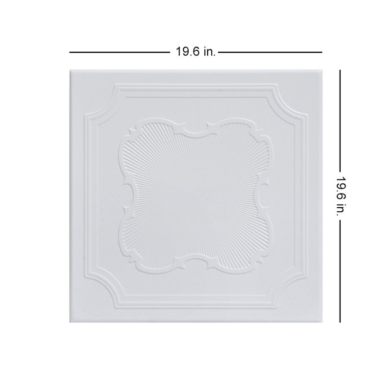 Carreau de plafond en polystyrène collé 1,6 pi x 1,6 pi Coronado, Blanc ultra pur