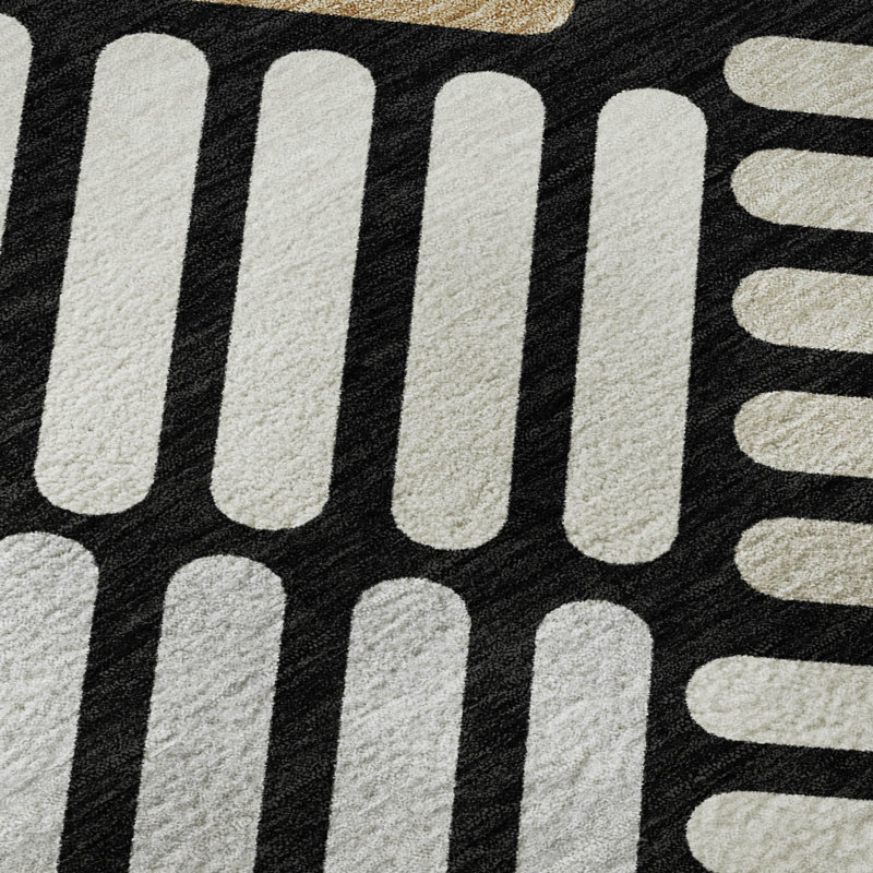 Premium Machine Washable Mayfield AMF2339 Geometric Rug, 9' x 12', Black