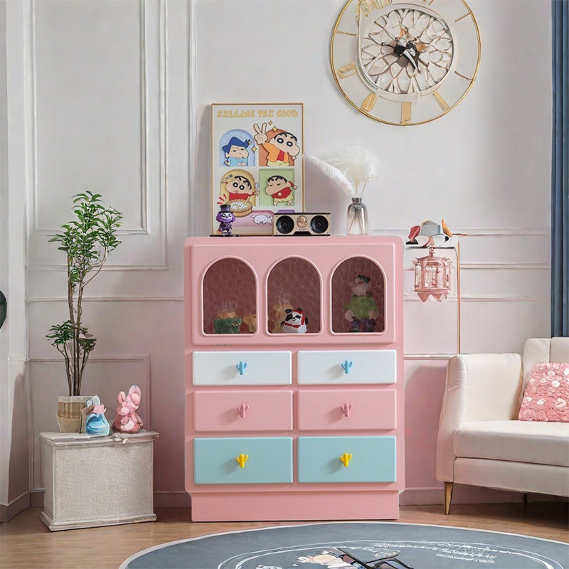 Armoire spacieuse avec portes en verre, Rose