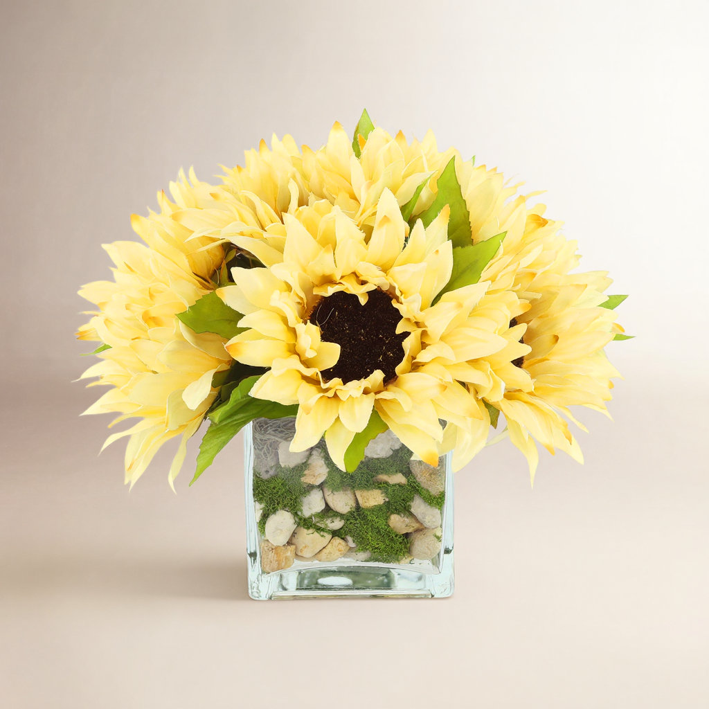 Sunflower Floral in Vase, Beige
