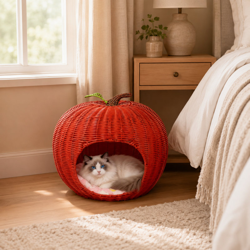 Lit toutes saisons en rotin lavable et lavable pour animaux de compagnie, Red