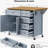 52-inch drawer-style kitchen island with textured kitchen island, with spice rack, towel rack, 2 doors, and 5 drawers, kitchen storage cart with adjustable shelf, blue gray-1772798862