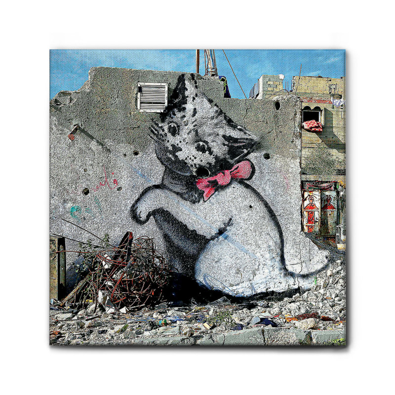 Gattino a Gaza by Banksy - Square Painting on Canvas, 70cm H x 70cm W