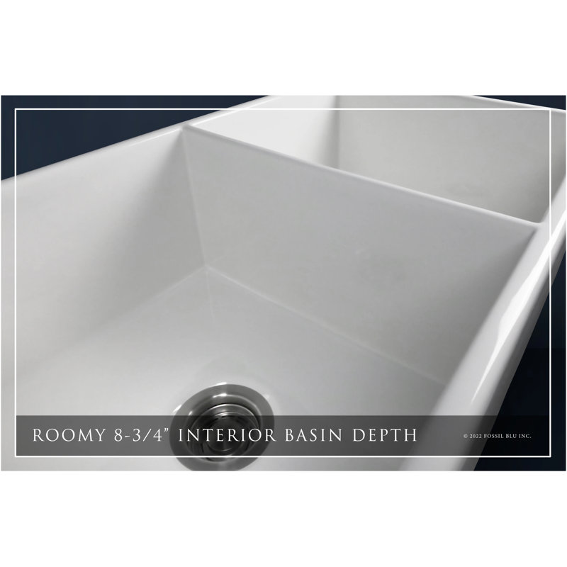 32.75" L x 19.88" W Double Basin Farmhouse Kitchen Sink with Accessories, Polished Rose Gold Accessories