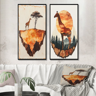 Girafe silencieuse dans un paysage africain I - animaux, art mural 2 panneaux