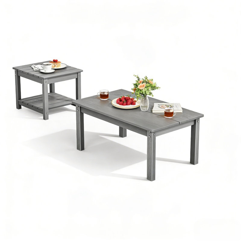 Outdoor Coffee Table And Side Table, Gray