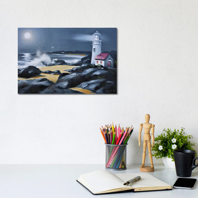 Lighthouse With Moonlight by D. "Rusty" Rust - Wrapped Canvas Gallery-Wrapped Canvas Giclée