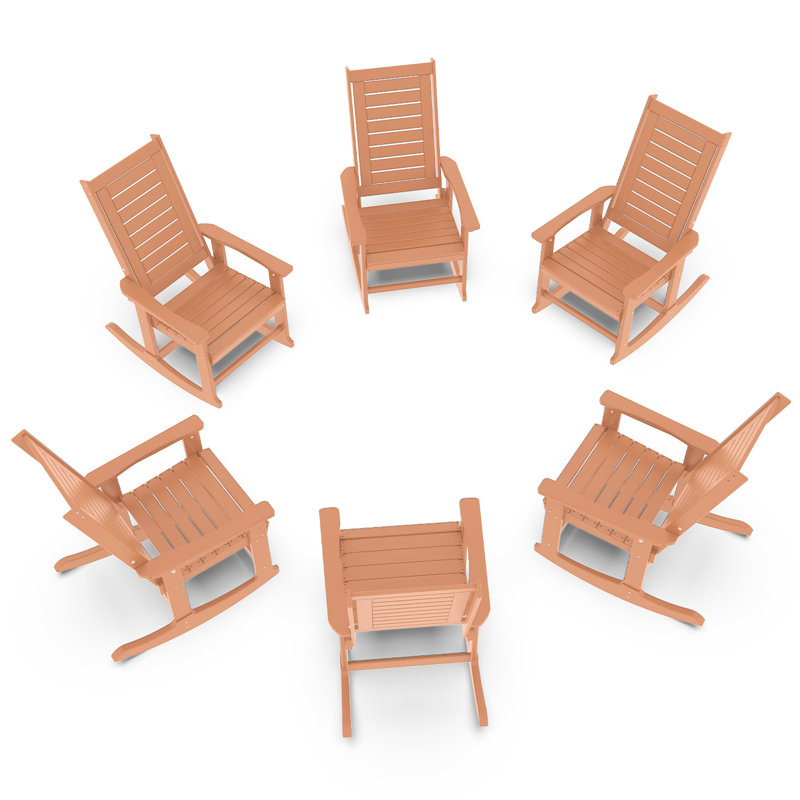 Chaise berçante d'extérieur Hdpe (ensemble de 6), Teck