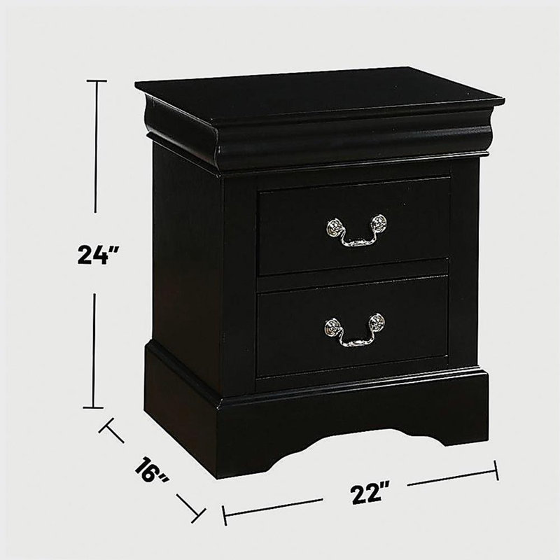 2 Drawers Wooden Nightstand in Black Finish