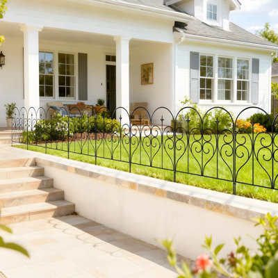 Clôture de jardin H 32 po x l 24 po, 5 panneaux, longueur totale de 10 pi, clôture en métal sans creusage, clôture pour chien antirouille pour l'extérieur, clôture décorative pour jardin et jardin