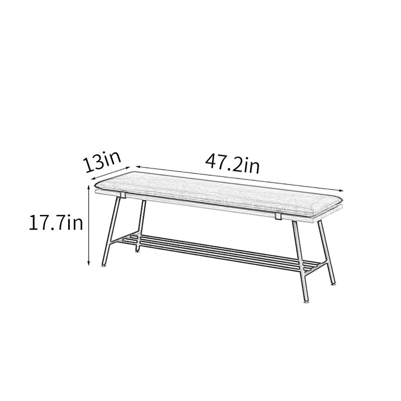 47.2in Wrought Iron Frame Shoe Storage Bench, White/Natural Wood
