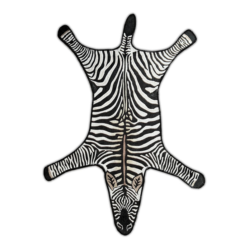 Tapis noir tissé à la machine Zebra, Rectangle 2 pi 8 po x 3 pi 11 po 